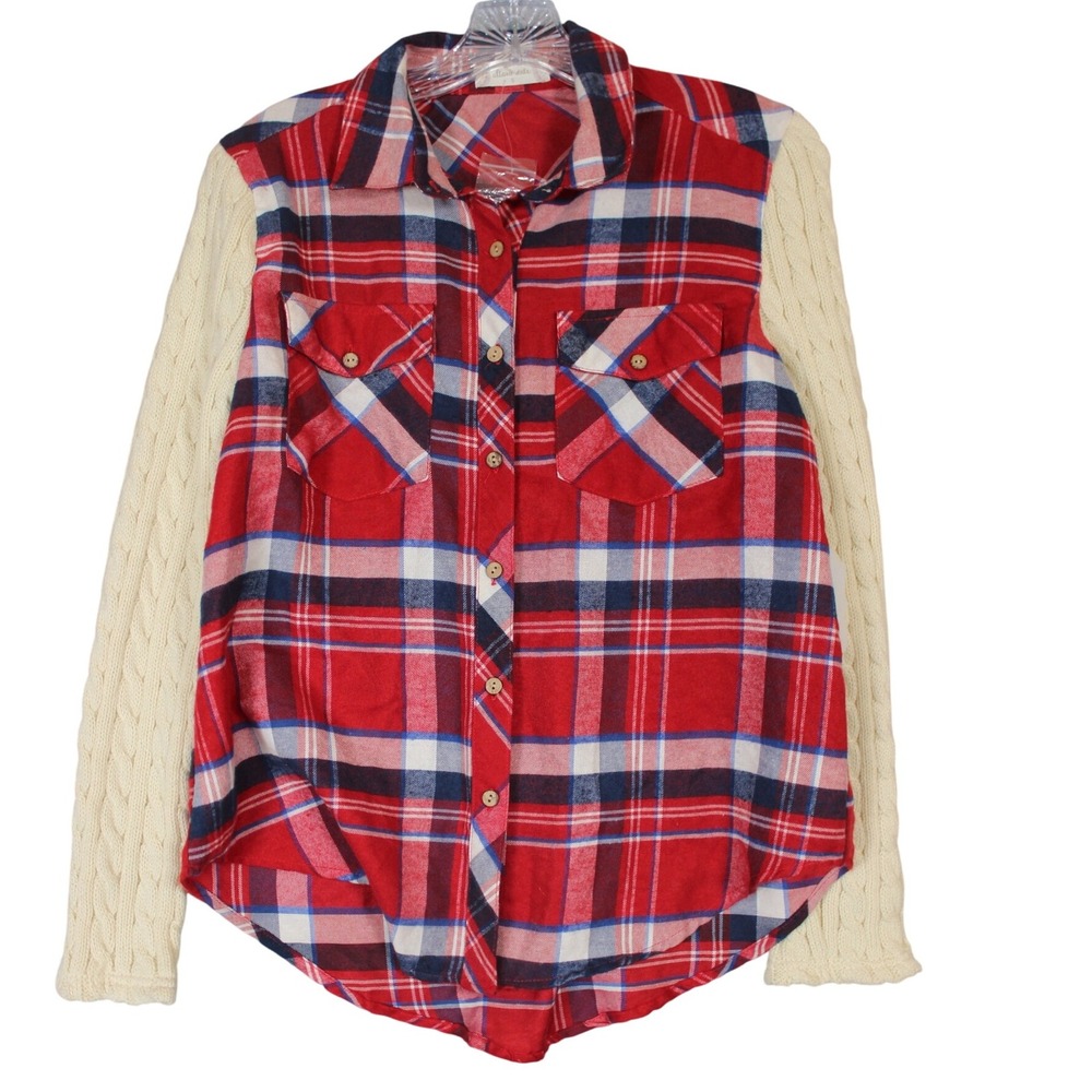 Altar'd State Red Blue White Plaid Long Sleeve Button Up Shirt Top Womens Size S